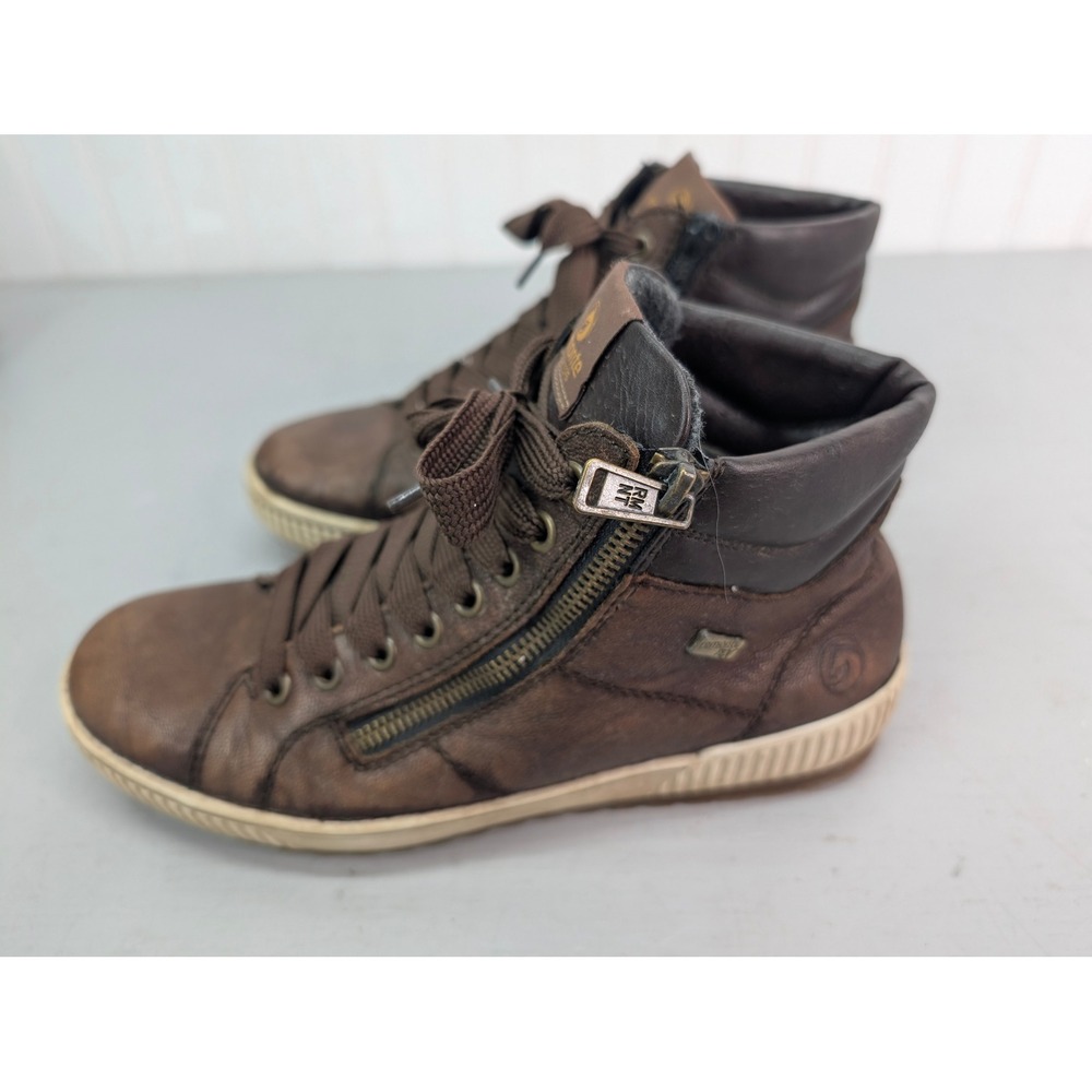 Remonte Brown Leather High Top Sneakers Sz 38 Side Zip Fleece Lined 8909200845 - Picture 9 of 13